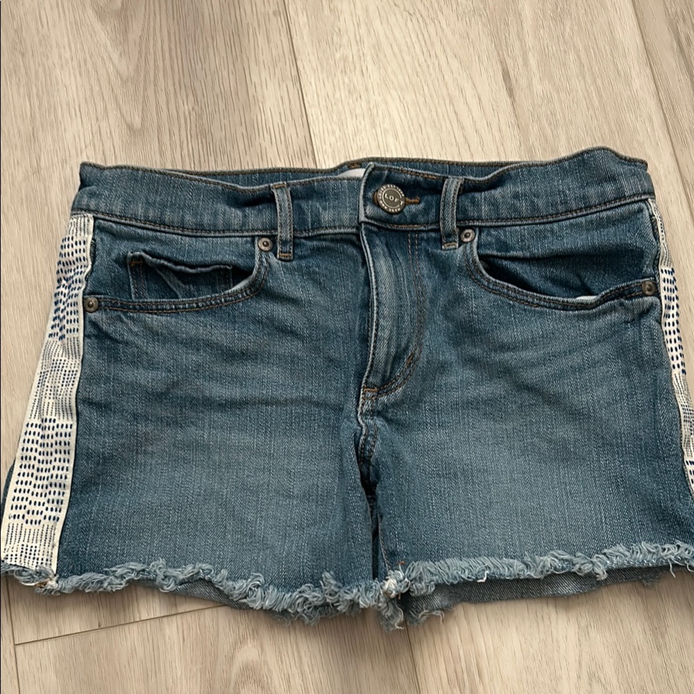LOFT Blue Jean Shorts with Frayed Hem and Side Trim